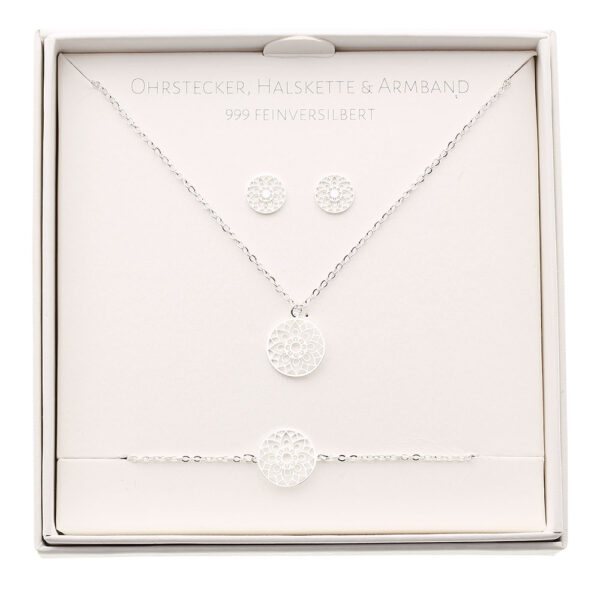 Geschenkset - Halskette-Armband-Ohrstecker - feinversilbert - Mandala des Glücks Art.Nr.: H605700