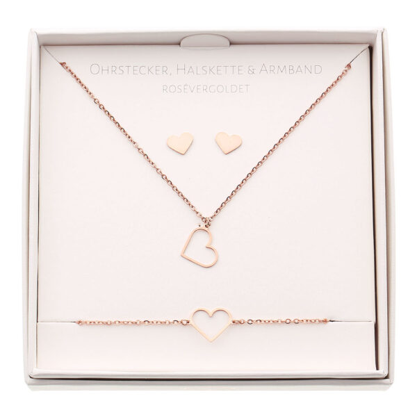 Geschenkset - Halskette-Armband-Ohrstecker - rosévergoldet - Herz Art.Nr.: H605706