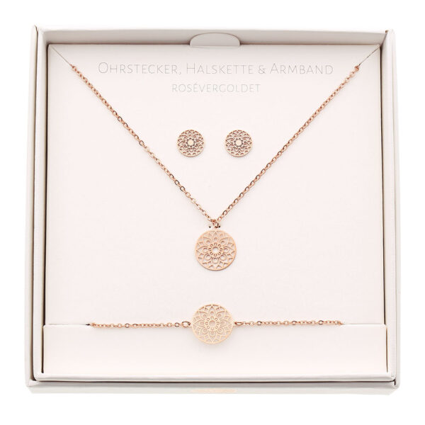 Geschenkset - Halskette-Armband-Ohrstecker - rosévergoldet - Mandala des Glücks Art.Nr.: H605709